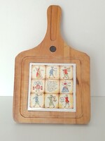 Vintage holland jelenetes csempe betétes fa nyeles lábas edény alátét konyha dekor reggeliző tálca