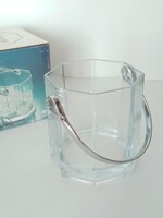 Retro vintage Kösem Turkish glass ice cube holder bucket with metal handle, polygonal, unused