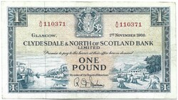 1 font pound 1960 Clydesdale és North Scotland Bank Skócia