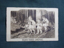 Képeslap,Pauli Ebner grafika,művészet,gyerek modell,kislány,virág,ünnep,húsvét,1930-