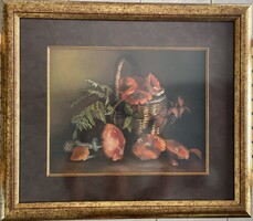 Tünde Kiss - Mushroom Still Life (after Sergei Toutounov, France 2007) in a high-quality gold frame