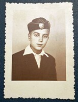 Old Hungarian Scout / Levente Portrait Photo – In Bocskai Hat with Badge
