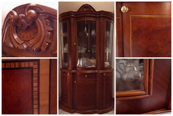 Inlaid, Carved Wooden Vitrine Cabinet, Sideboard with Drawer in Neobaroque Style