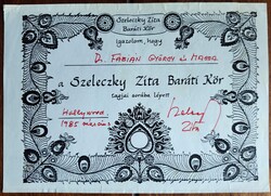 Hollywood - 1985. Zita Szeleczky autograph membership certificate.