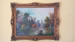 Jenő Kárpáthy 60x80 cm Oil Canvas Landscape Painting in Antique Frame