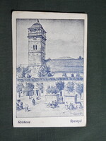 Képeslap,Szlovákia,Rozsnyó,Rožňava,Tűztorony,Rákóczi őrtorony,Tichy Kálmán grafika,1930-