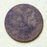 1868 Franz Joseph Silver 20 Krajcár Kreuzer Ag
