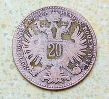 1868 Franz Joseph Silver 20 Krajcár Kreuzer Ag
