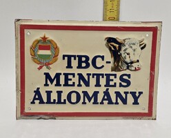 "TBC - mentes állomány" címeres festett tájékoztató fémtábla (3944)
