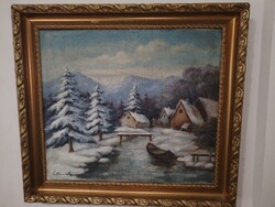 Gebauer Ernő (1882-1962) : Winter Landscape - Beautiful Large Antique Oil / Canvas Painting.