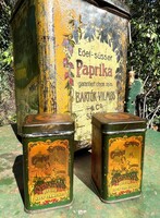 Old, antique spice paprika container tin cans sheet metal cans Vilmos Bartók Gergely Csonka