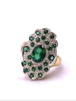 Impozáns Art Deco stílusú smaragd koktélgyűrű – 1,60 ct – 9 kt arany / 925 ezüst – 5,6 g