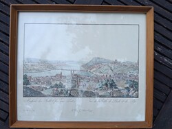 Buda and Pest skyline (Ansicht der Stadt Ofen und Pest) – Artaria reproduction, framed