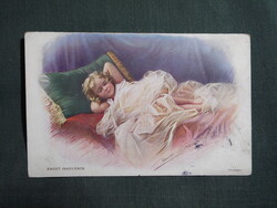 Képeslap,Curt Völker grafika,művészet,gyerek modell,kislány,1914-