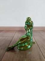 Régi Zsolnay eozin mázas porcelán modern akt figura