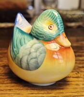 Hollóházi jelzett porcelán színes vadkacsa /HIBÁTLAN, kb.: 6,5 x 6,5 cm/