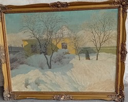 Lajos Barkász: Winter Landscape with Female Figure
