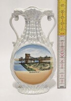 Victoria Austria "Budapest." Széchenyi lánchíd matricás porcelán díszváza (3947)
