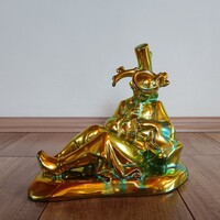 Régi Zsolnay eozin mázas furulyázó juhász figura