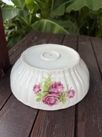 24.5cm Gyönyörű Zsolnay virágos rózsás porcelán pogácsástál tál pörköltes levesestál nosztalgia