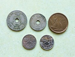 Belgium 5 db Különböző Érme 10 25 centimes 1 20 Frank Francs 1908-1990