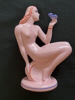 Art deco Drasche Fayence faint pink female nude figure (P0084)