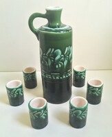 Retro Green Glazed Ceramic Pálinka Set / Liqueur Set (7-piece)
