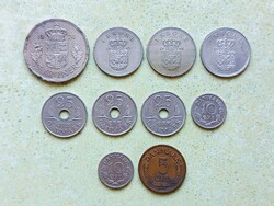 Dánia 10 db Különböző Érme 5 10 25 Öre 1 5 Korona 1963-1974