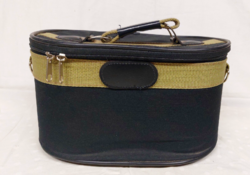 Hollóházi black and beige decorated hard shell oval cosmetic bag