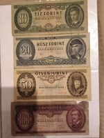 10 forint/1962,10,12,/  20 forint /1980,09,30,/ 50 forint /1983,11,10,/   100 forint /1949,10,24,/