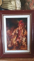 --Kassai Károly PIHENŐ VÁNDOR -eredeti olajfestmény -korhű--kerettel-- LEKTORÁTUSI jeggyel  ( 1997 )