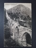 Antik képeslap Mendola siklóvasút Bolzano közelében, nagy viadukt Olaszország