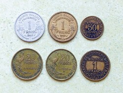 Franciaország 6 db Különböző Érme 50 centimes 1 20 Frank Francs 1922-1951