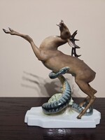 HERENDI DEER WITH SNAKE / HAND-PAINTED /