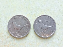 Horvátország 2 db Különböző Emlék Érme 1 kuna 1999 2014