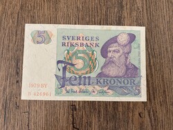 Svédország 5 Korona 1979 UNC