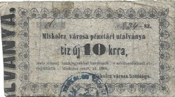 10 új krajczár krajcár kreuzer Miskolcz városa pénztári utalványa 1860 Miskolc 1.