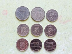 Hollandia 9 db Különböző Érme 1 2 Gulden 1967-2000