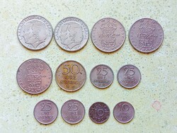 Svédország 12 db Különböző Érme 10 25 50 Öre 1 Korona 1963-1990