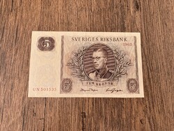 Svédország 5 Korona 1963 AUNC-