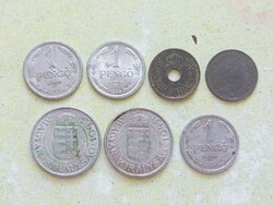Magyarország 7 db Különböző Érme 20 Fillér 1 2 Pengő 1916-1944