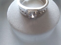 Silver-plated Rhodium-plated Cubic Zirconia Adjustable Ring