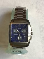 Karóra, férfi rozsdamentes acél tokkal és fém csattal. TIMEX, kék számlappal, szögletes pontos óra..