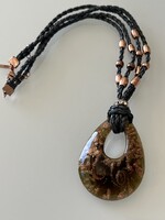 Murano Pendant Necklace, Wallis Brand, 6 cm Pendant, 45+7 cm Leather Cord