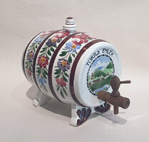 Hollóházi RIOLIT "Tokaji emlék" feliratú, antik, kicsi pocelán hordó, hiánytalan, gyűjtői  ca.1920!!