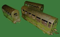 MID CENTURY súlyos réz kézzel készült VONAT HÉV MAKETTEK 3DB KOCSI EGYBE RITKASÁG