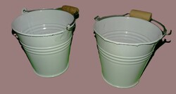 Retro ZOMÁNCOS mázas fémlemez lemezáru BÁDOG kanna vödör babaházas 2 db egybe 7 x 7 cm EGYBE