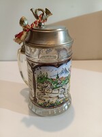 Rare German Postman Glass Beer Mug with Musical Lid