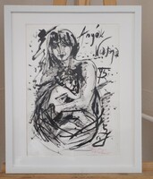 Csatári József remek anyák napi grafikája 43x53 cm kerettel, vegyes technika