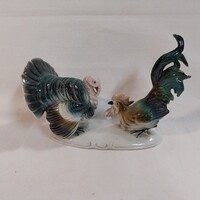 Rare Carl Scheidig Graftenthal porcelain turkey and rooster – 18.5 cm, flawless Thuringia figurine